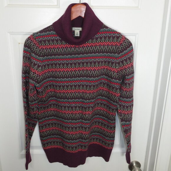 L.L. Bean Women’s Purple Cotton Cashmere Fair Isle Turtleneck Sweater Medium-Reg - Picture 6 of 8